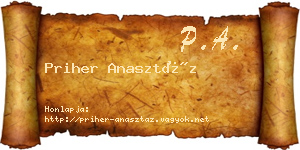 Priher Anasztáz névjegykártya
